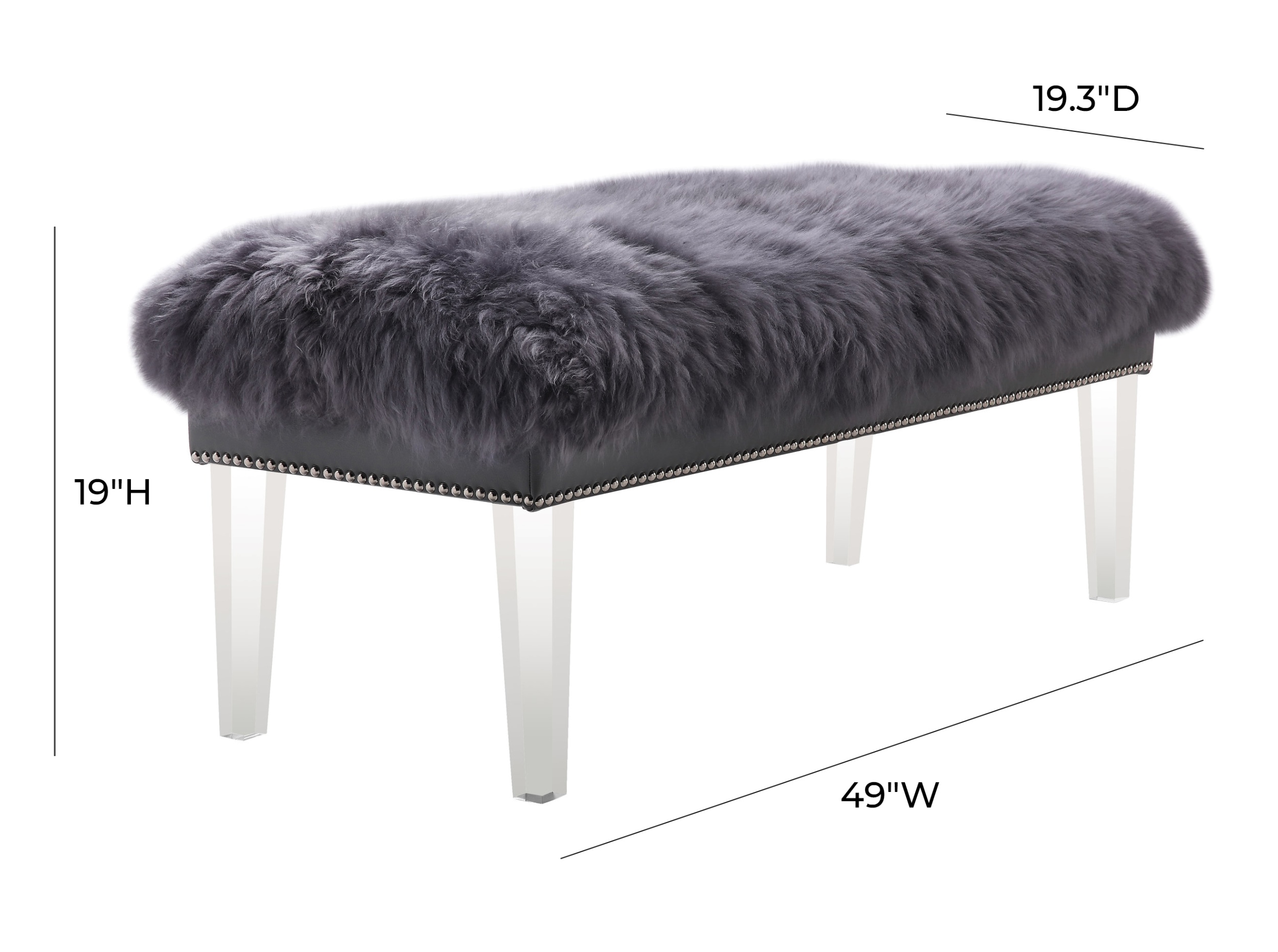 Luxurious Faux Fur Bench with Cushioned Seat Gray Home Decor Accessories IMAX 75341 Brietta Tibetan Fur and Acrylic Bench 