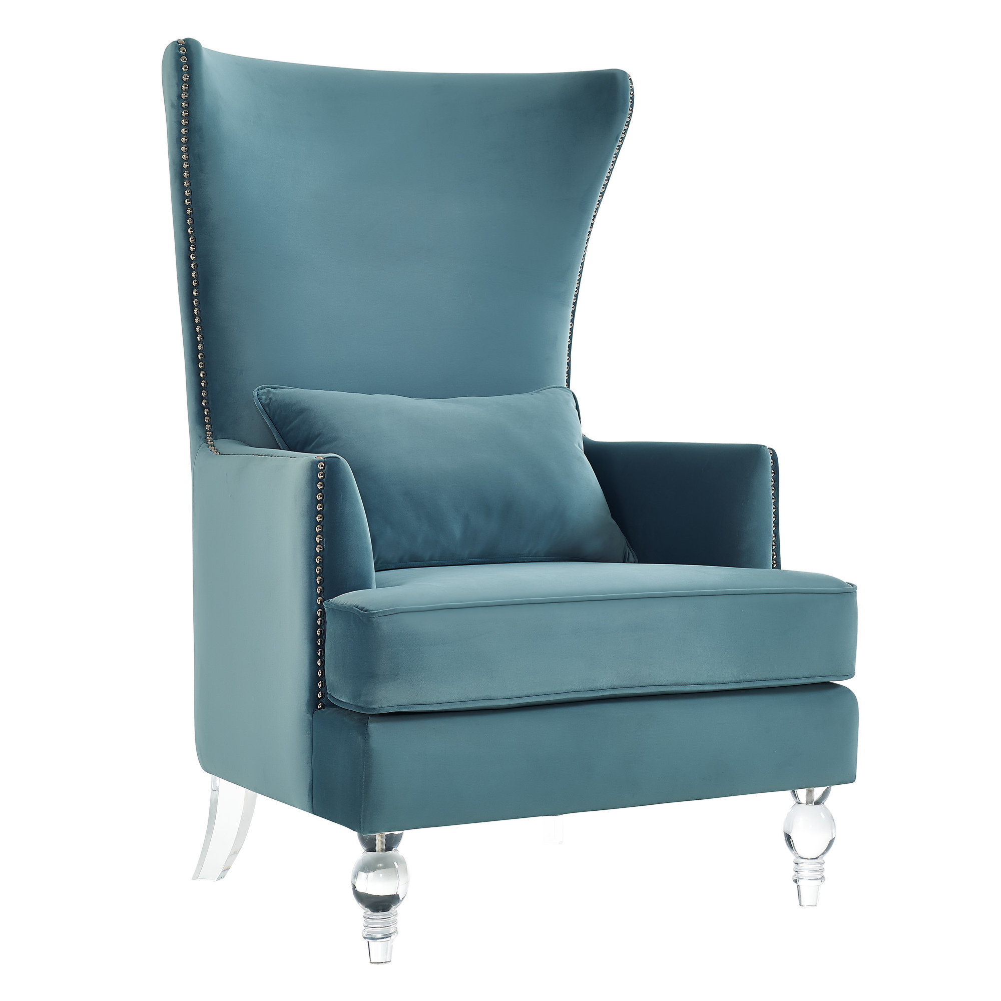 Bristol Sea Blue Velvet Chair with Lucite Legs - TOV-A139