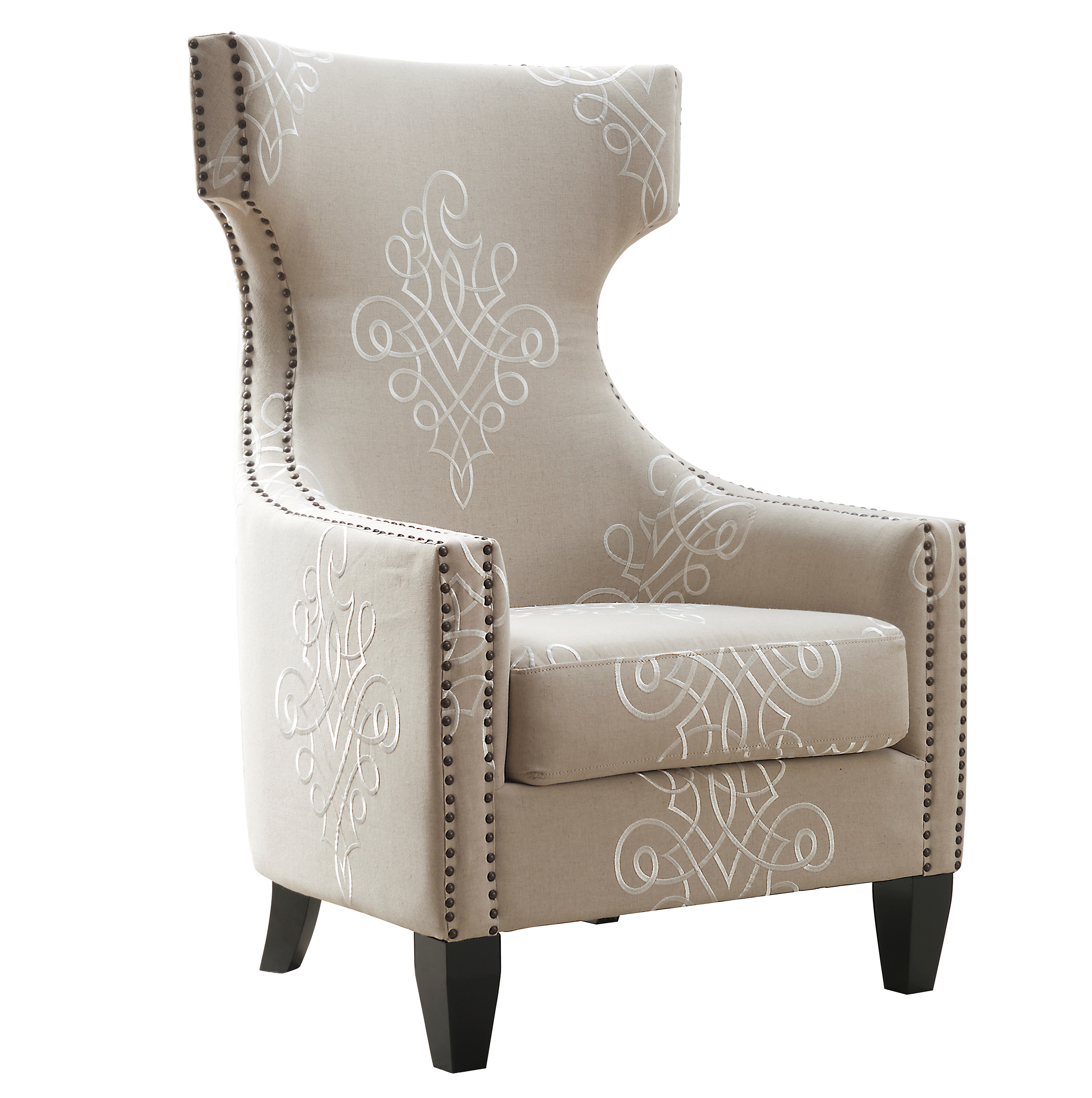Gramercy Embroidered Linen Wing Chair - TOV-A36