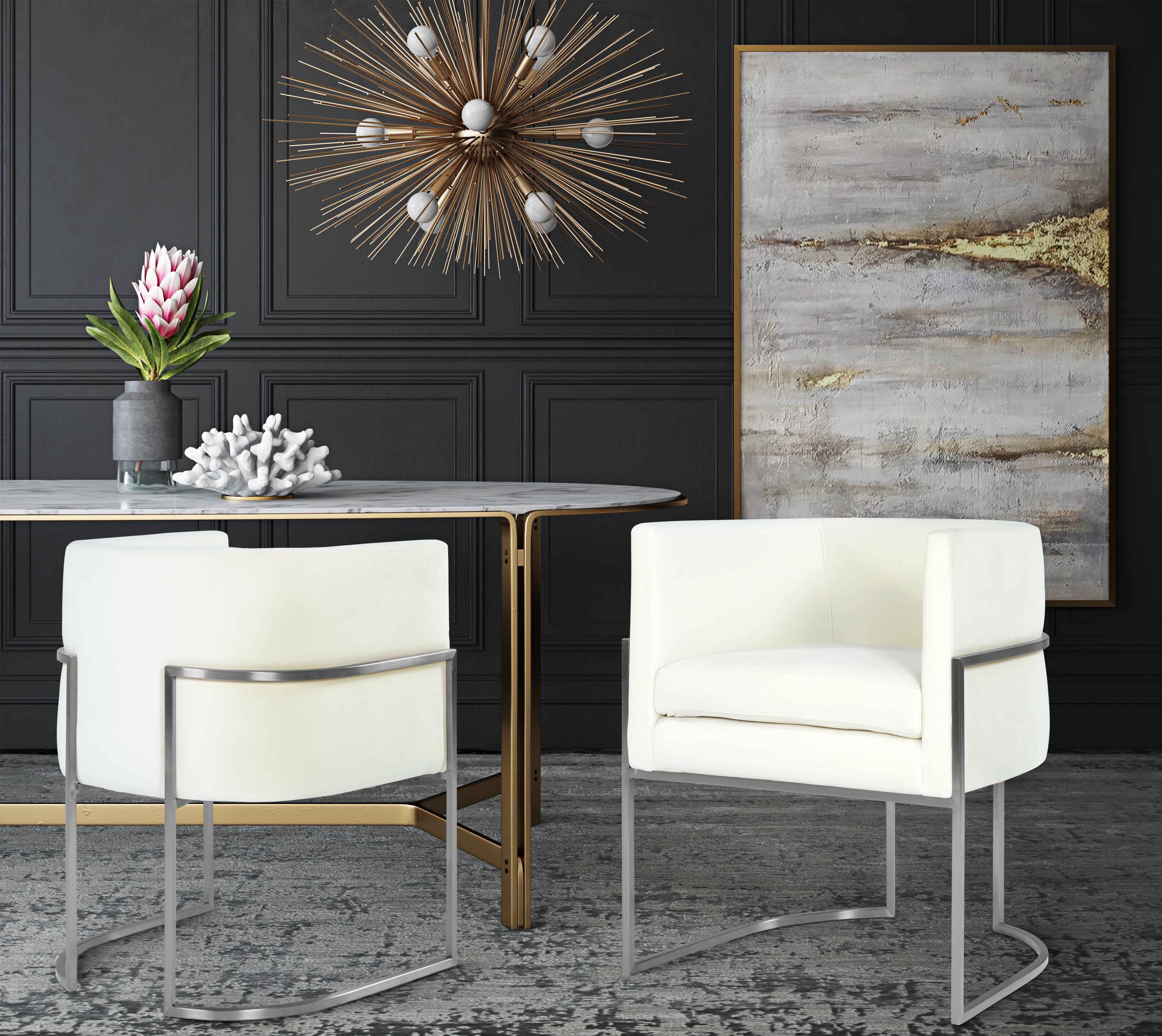 Giselle Cream Velvet Dining Chair - Silver Frame - TOV Furniture