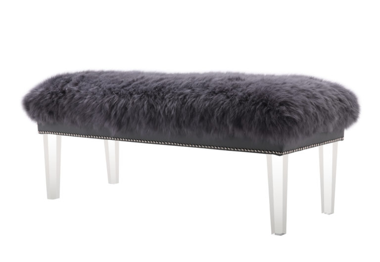 Luxe Grey Sheepskin Lucite Bench - TOV Furniture