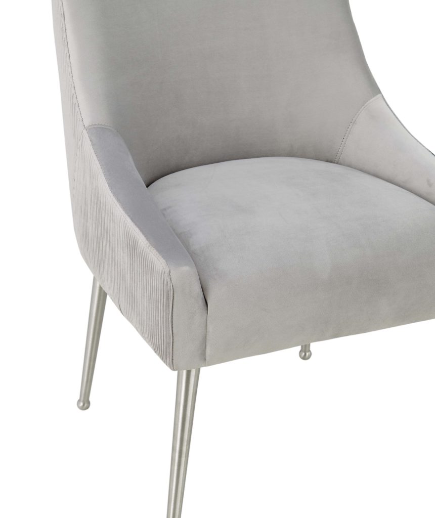 Beatrix Pleated Light Grey Velvet Side Chair - Silver Legs - TOV Furniture