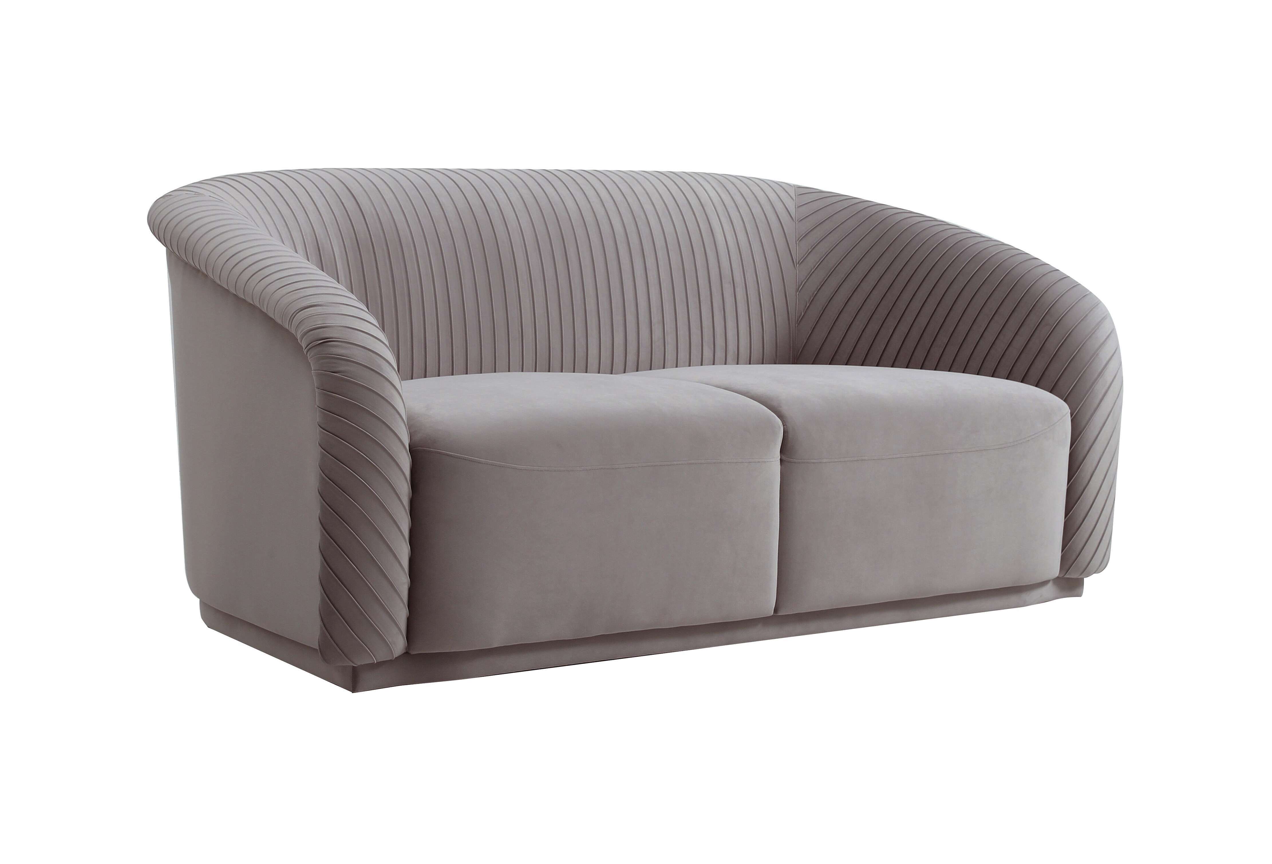 image of Yara Pleated Grey Velvet Loveseat by Inspire Me! Home Decor with sku:TOV-S6483