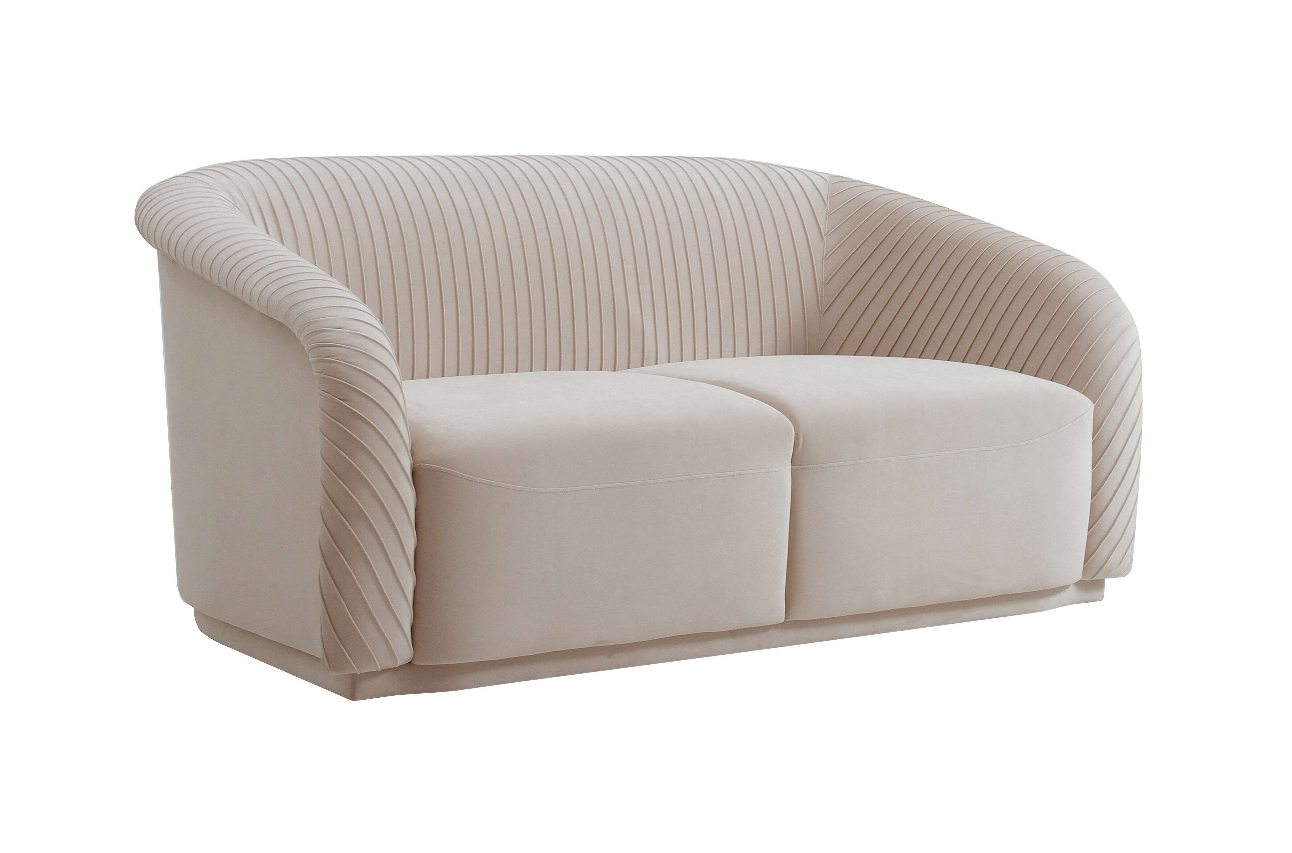 image of Yara Pleated Beige Velvet Loveseat by Inspire Me! Home Decor with sku:TOV-S6484