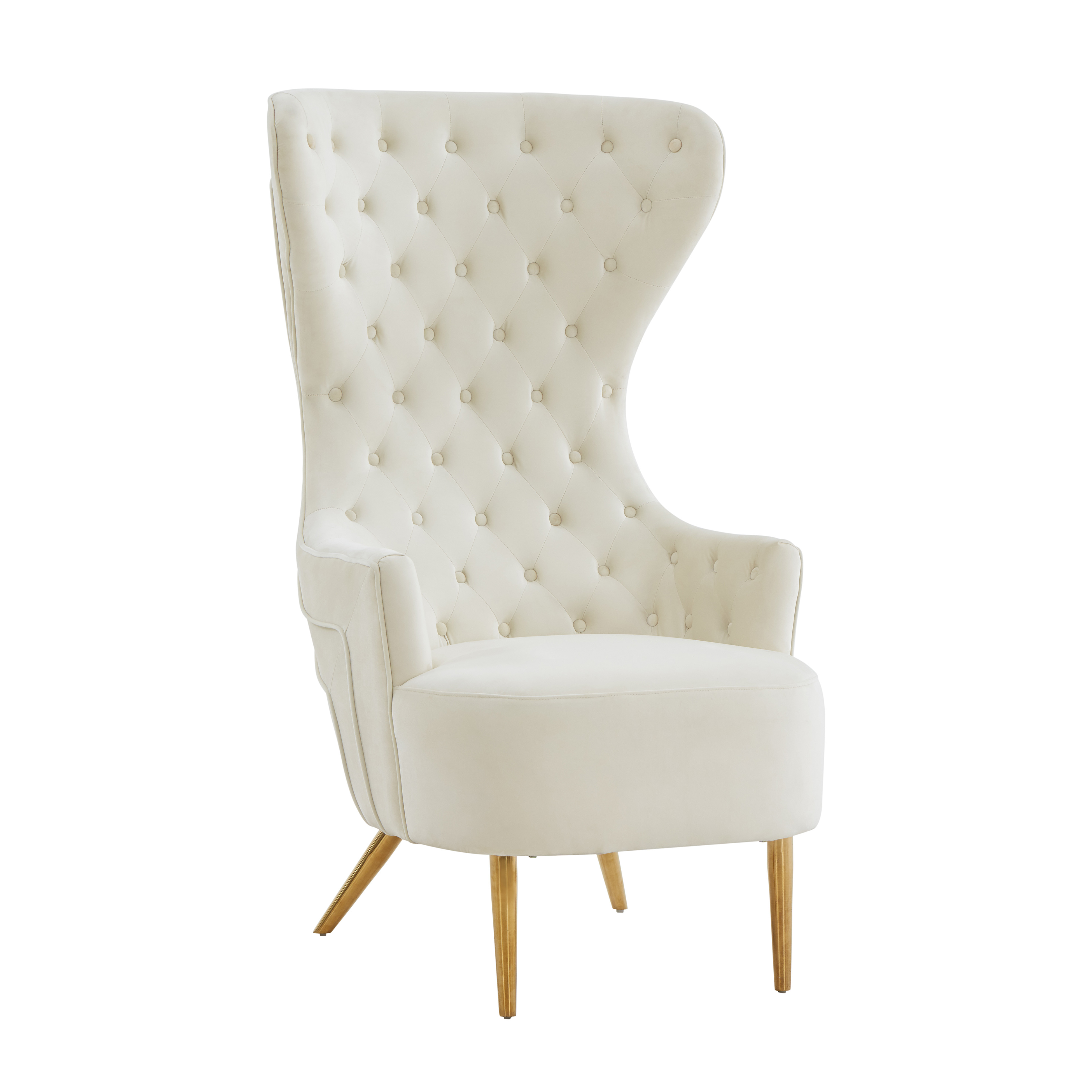 image of Jezebel Cream Velvet Wingback Chair by Inspire Me! Home Decor with sku:TOV-IHS68205