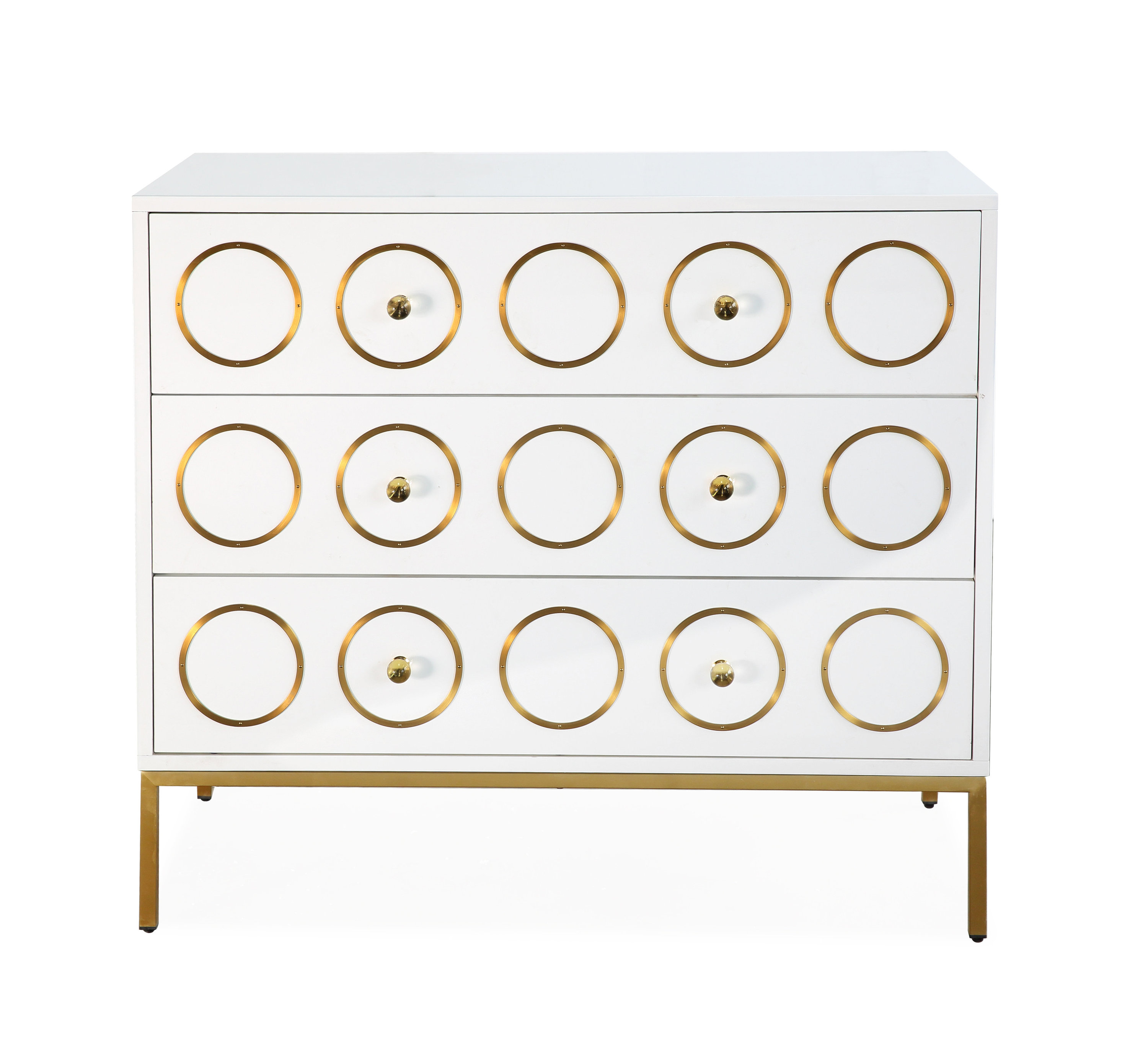 image of Ella 3 Drawer White Lacquer Chest with sku:TOV-G5494