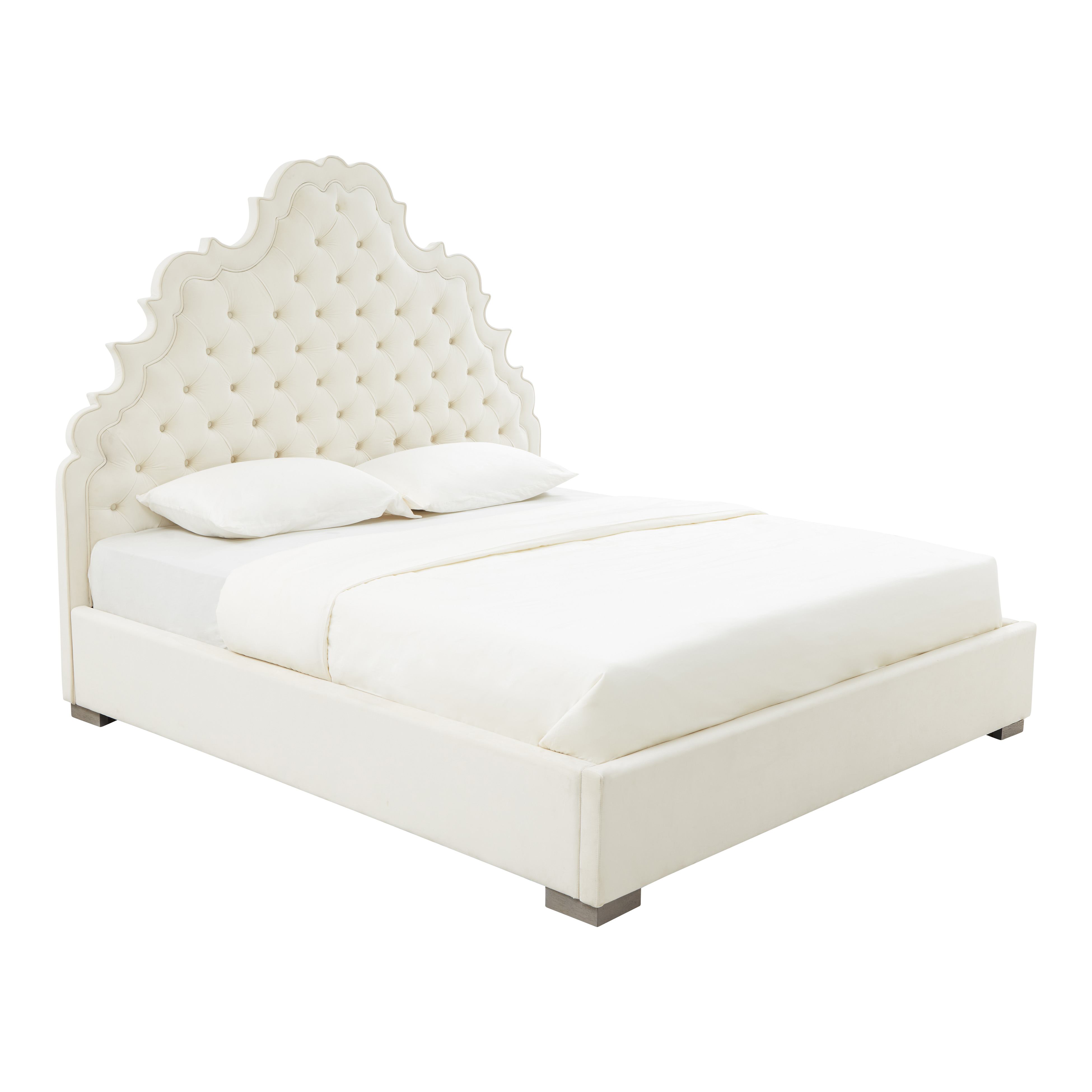 image of Carolina Cream Velvet Bed in Queen by Inspire Me! Home Decor with sku:TOV-IHB68217
