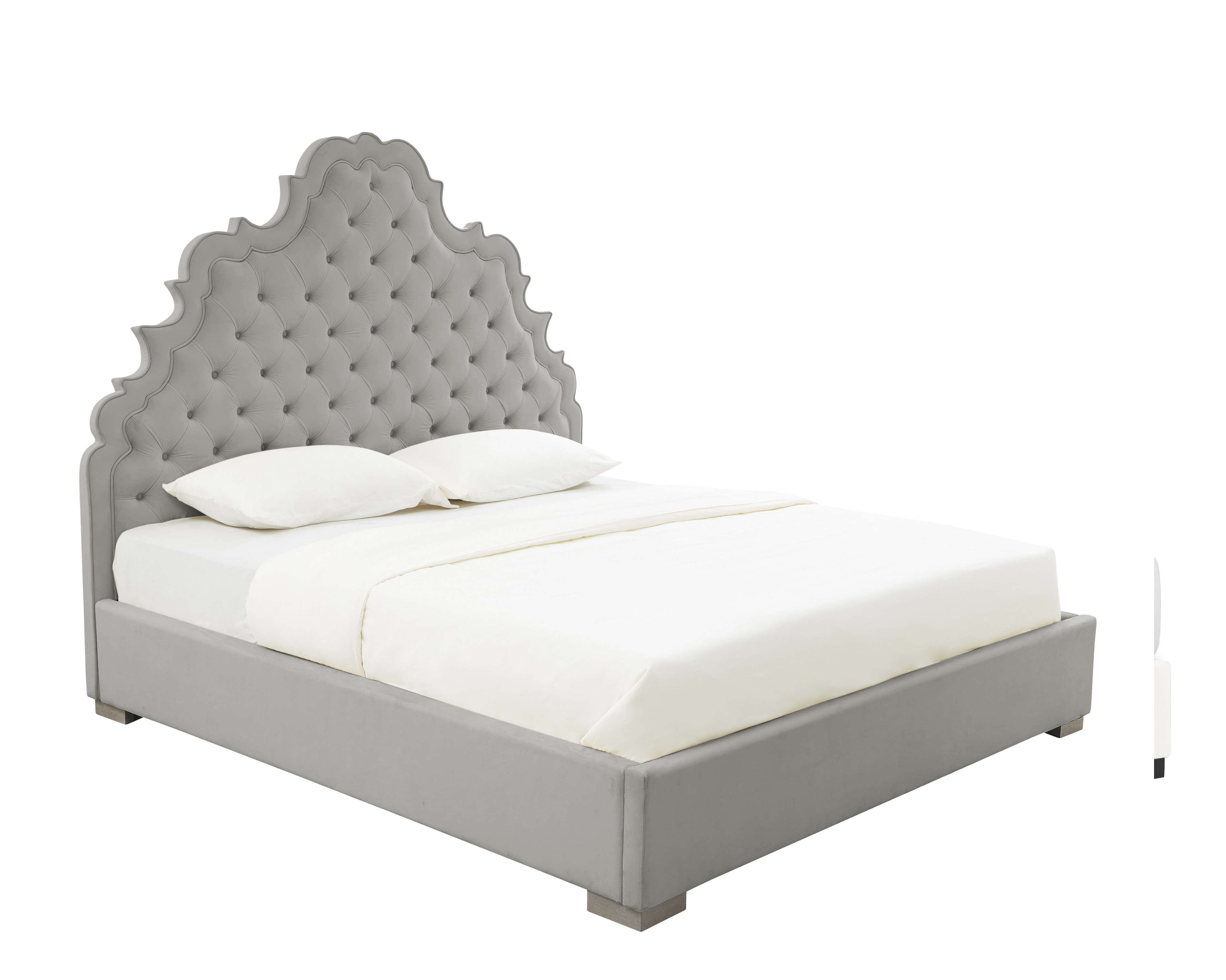 image of Carolina Grey Velvet Bed in King by Inspire Me! Home Decor by Inspire Me! Home Decor with sku:TOV-IHB68220