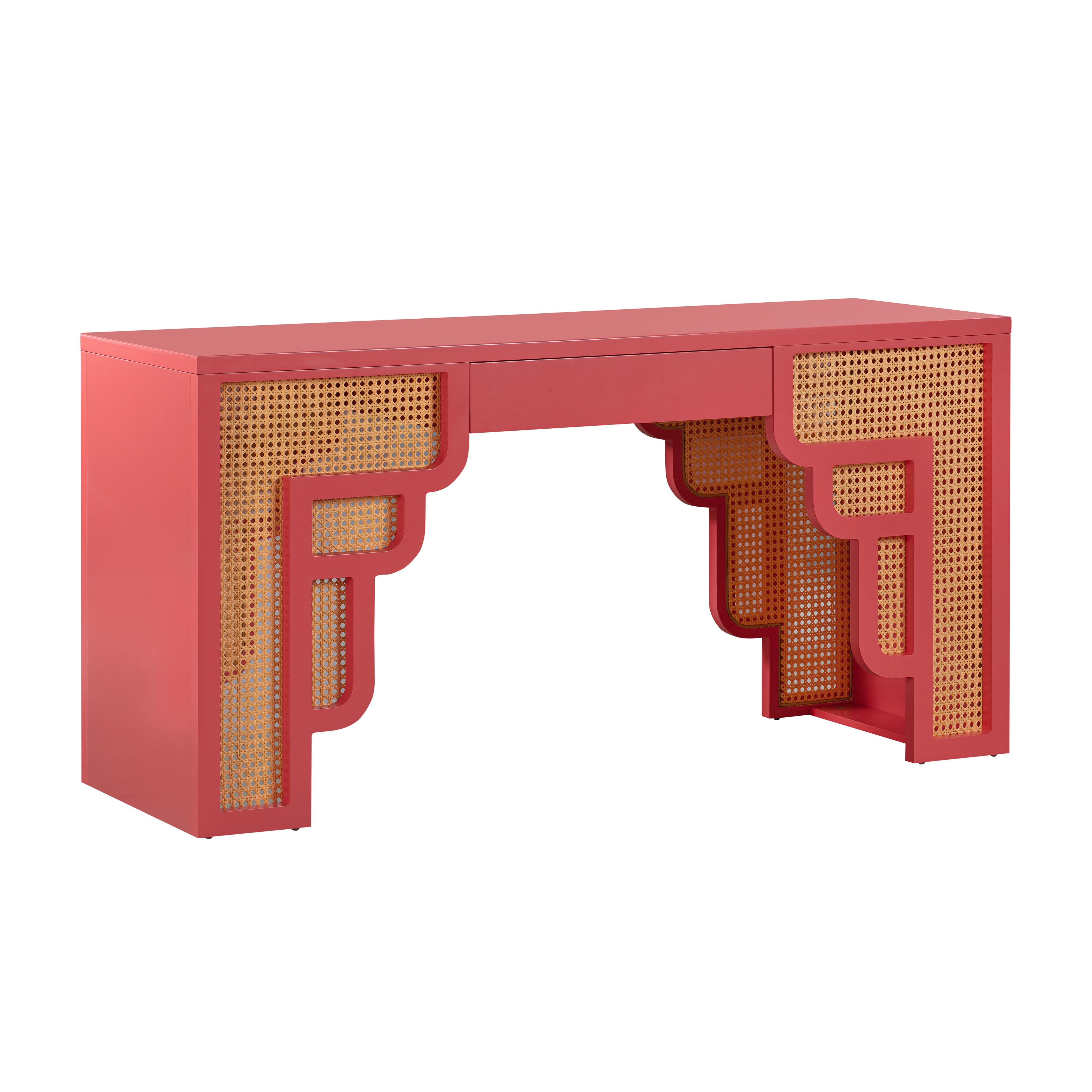 image of Suzie Coral Pink & Rattan Executive Desk with sku:TOV-H44179